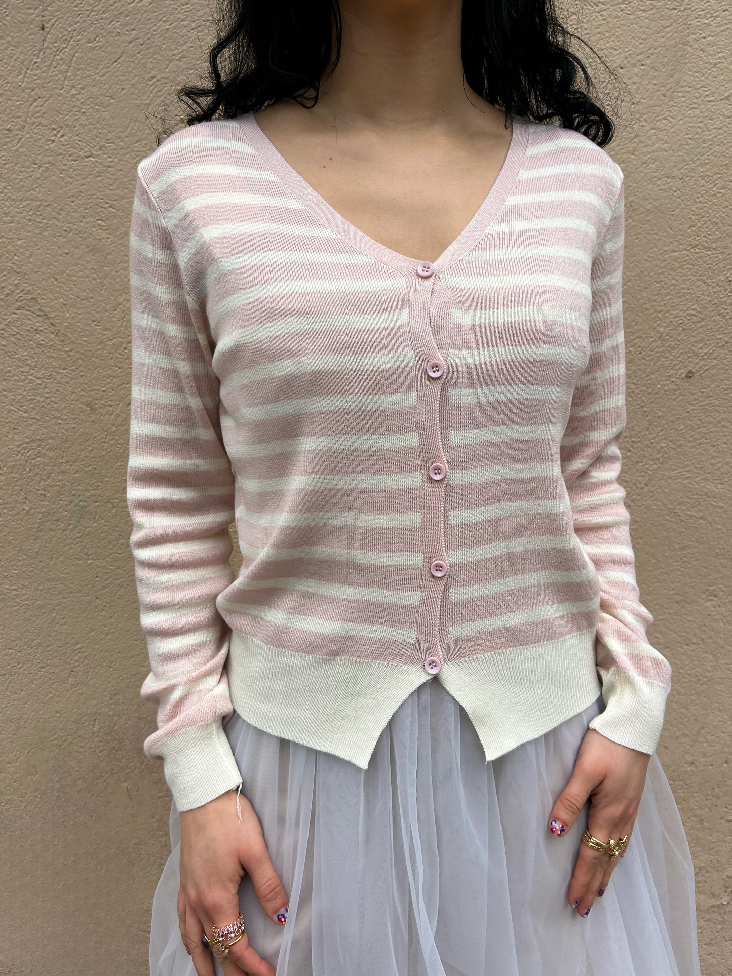 stripe button up cardigan