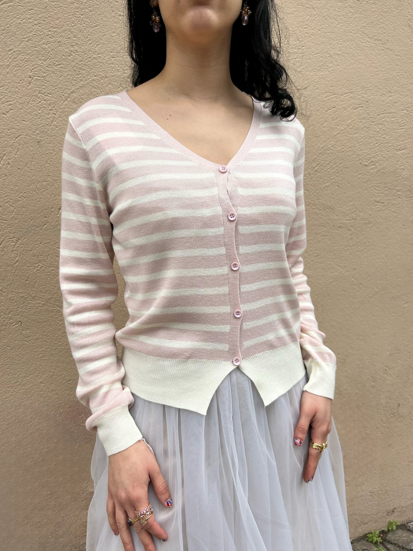 stripe button up cardigan