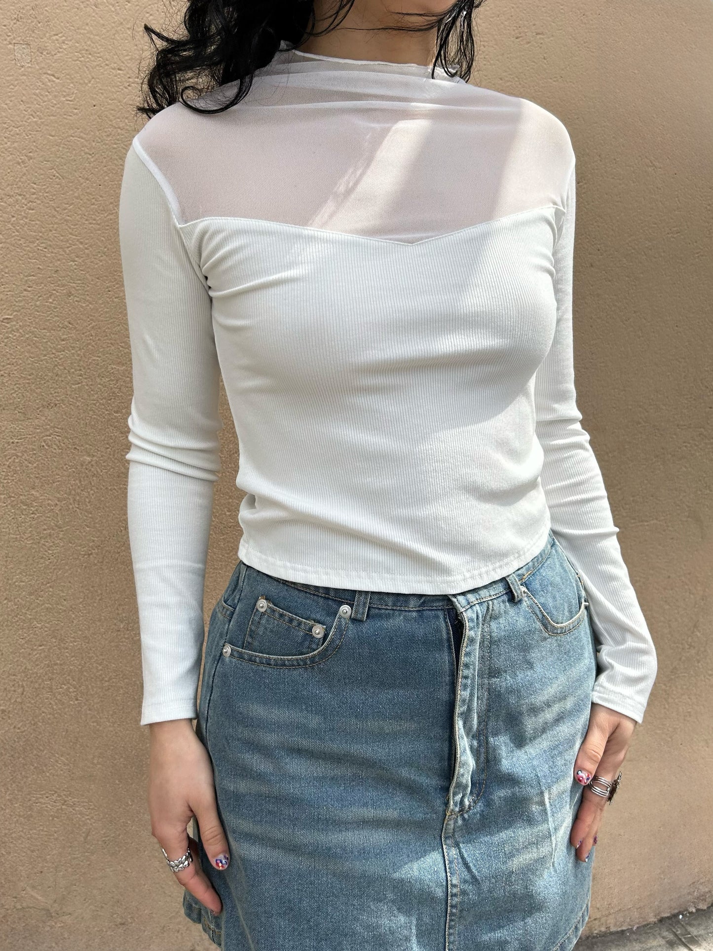 mockneck mesh l/s top