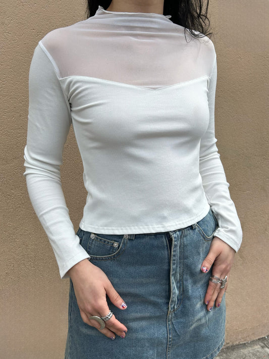 mockneck mesh l/s top