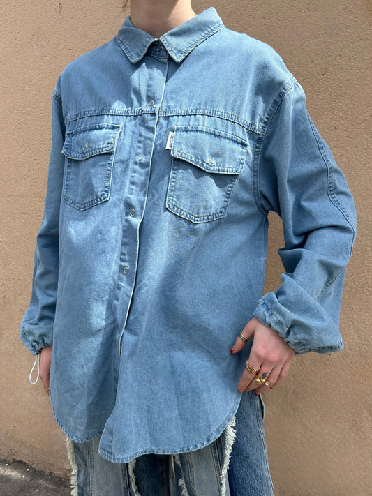 back tie up denim blouse