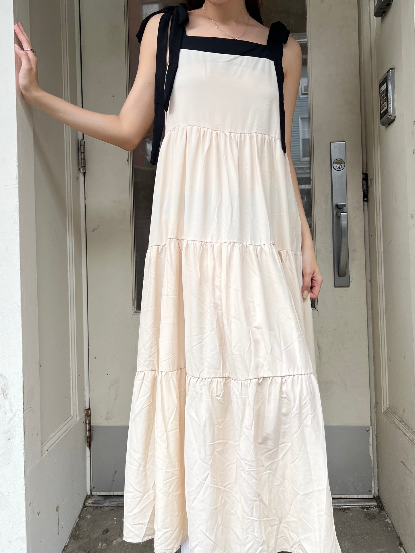 contrast color strap long dress