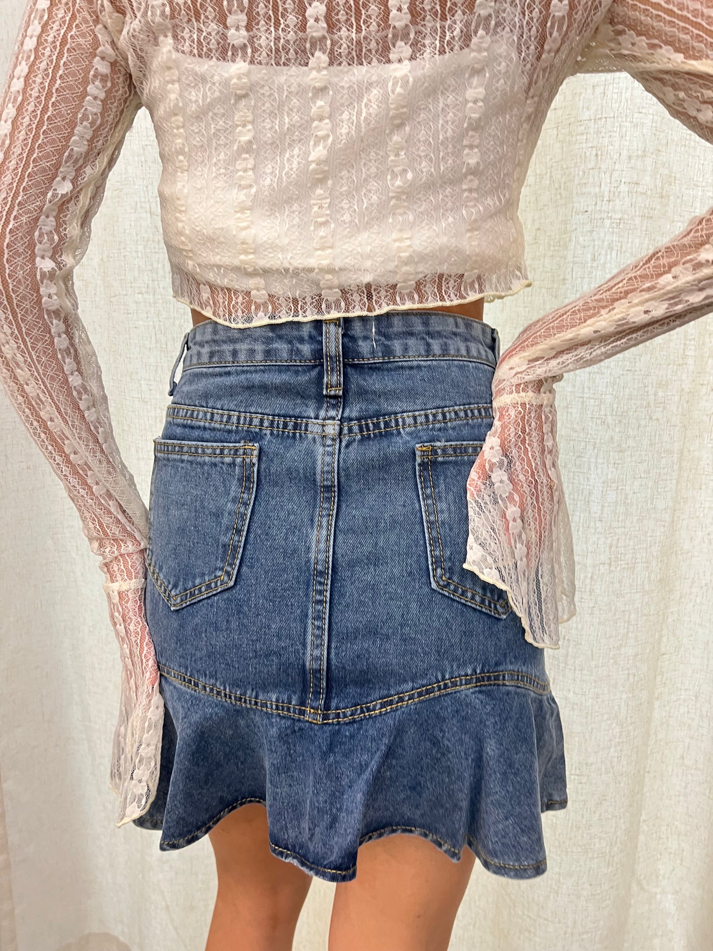 short denim ruffle skirt