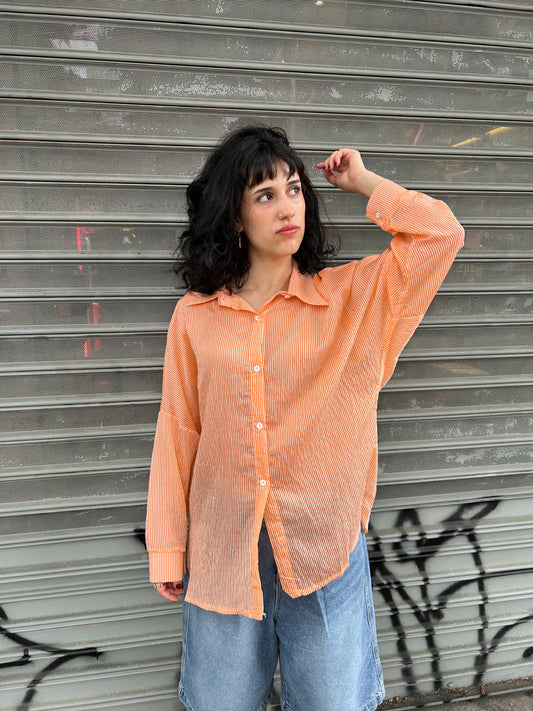 stripe button up loose blouse