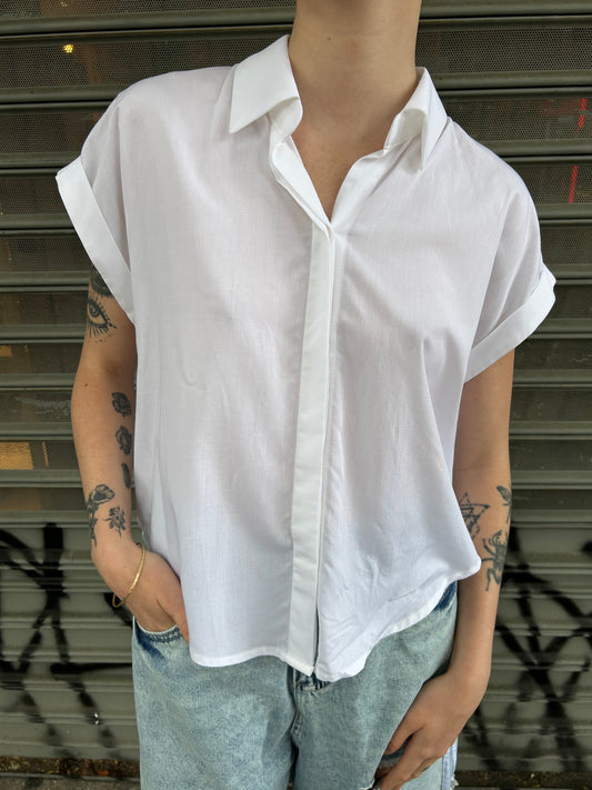 s/s button up solid blouse