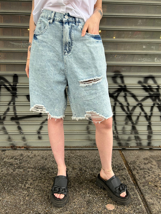 side triple stripe bermuda denim shorts