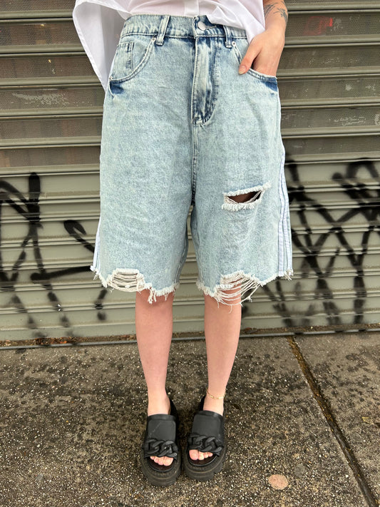 side triple stripe bermuda denim shorts