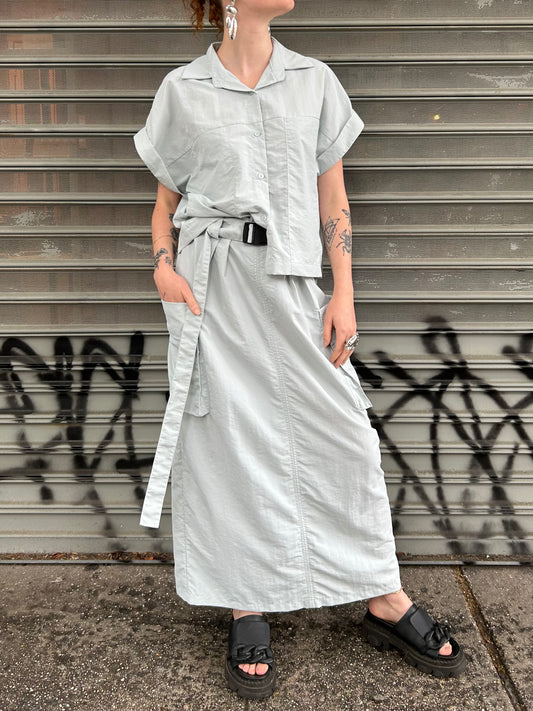 s/s blouse w cargo pkt long skirt set