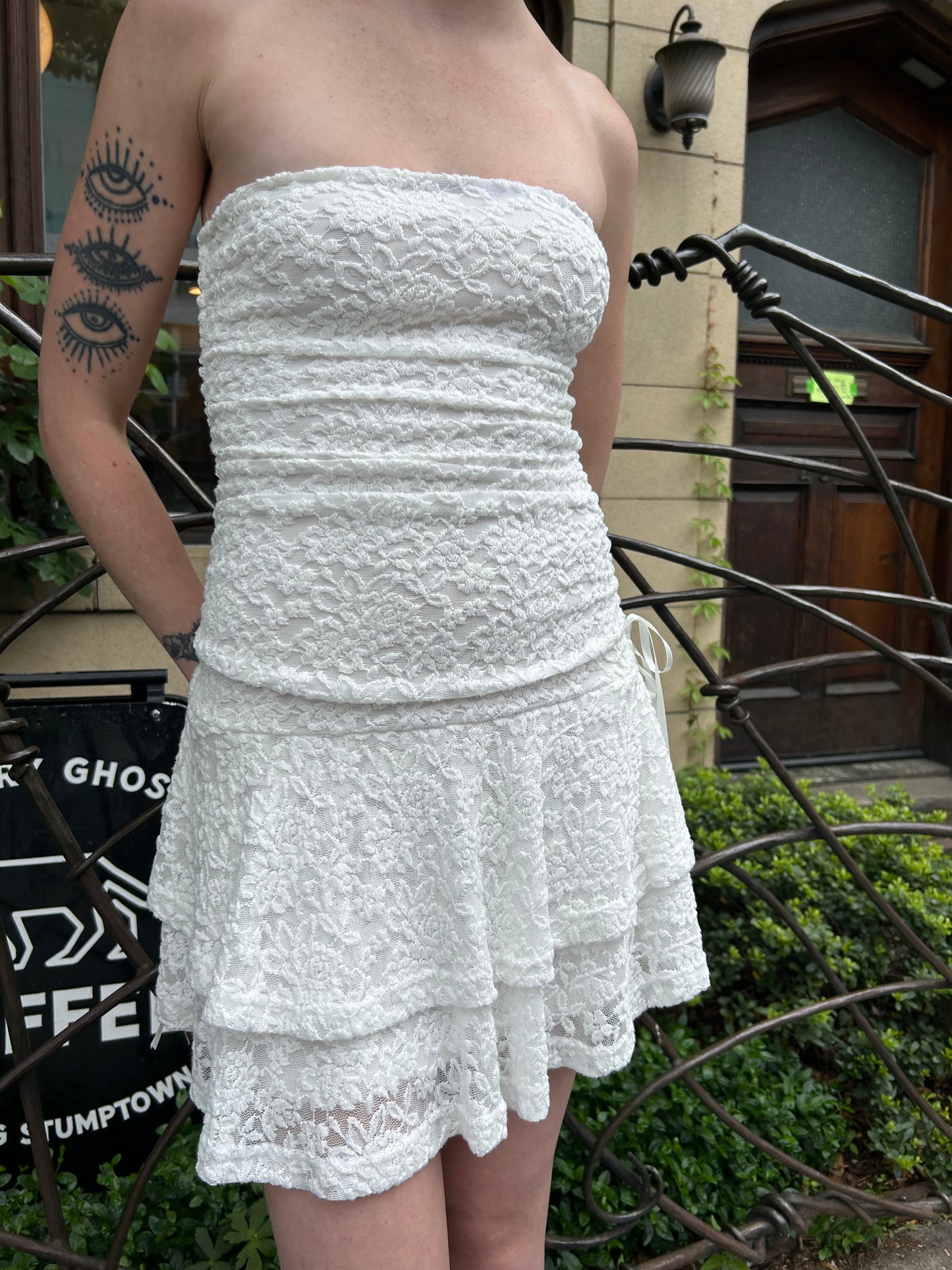 strapless lace dress