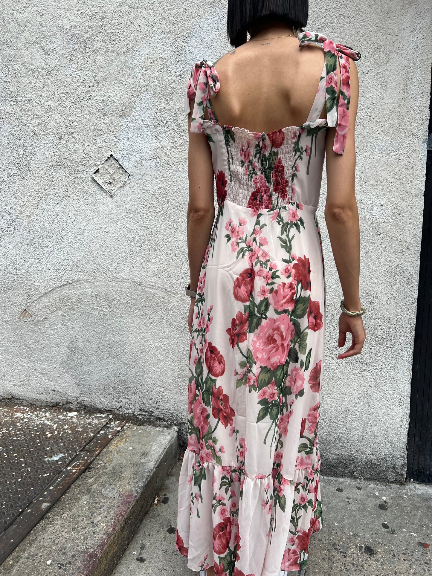 long floral fitted dress