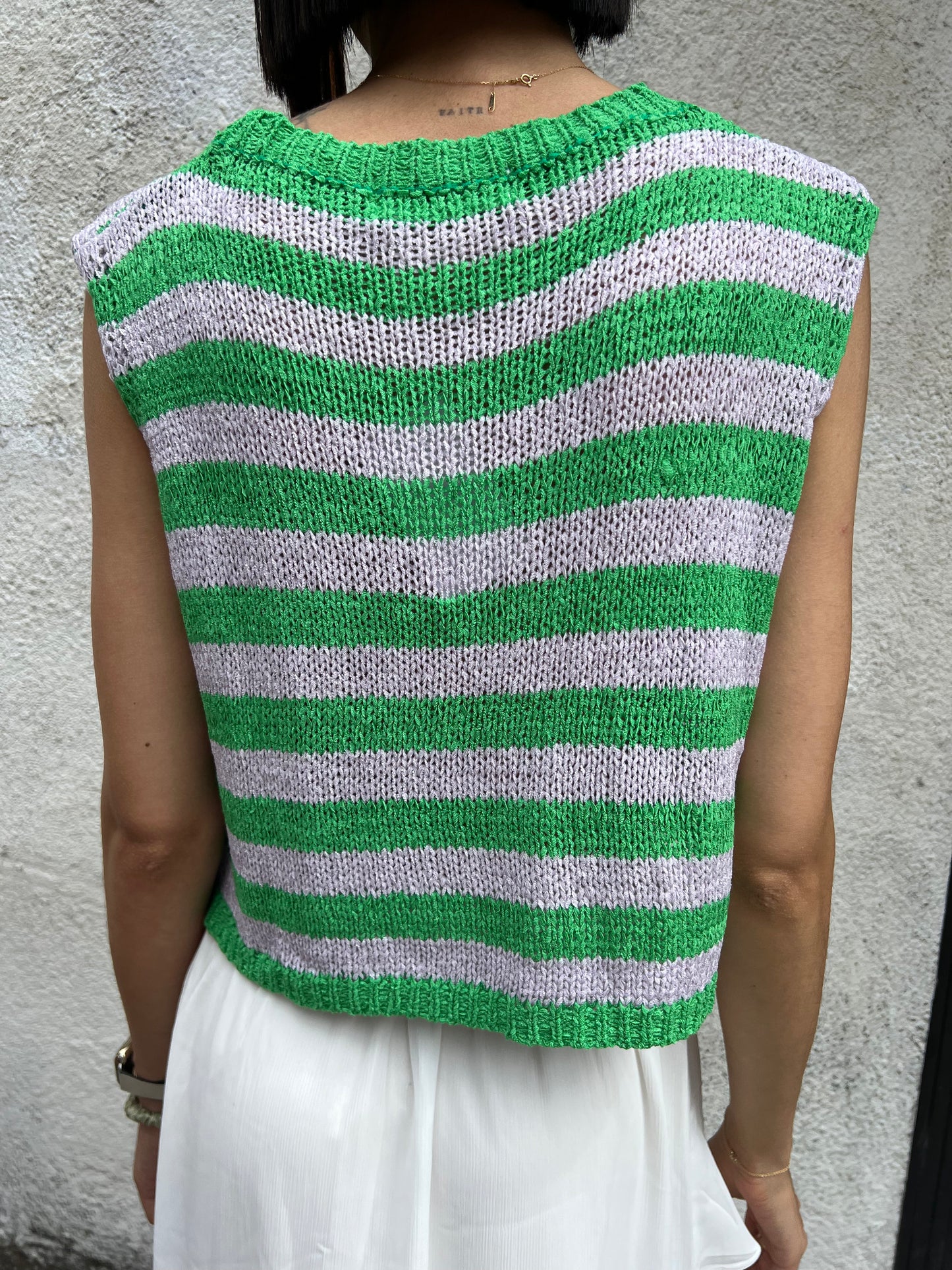 stripe knit slvless top
