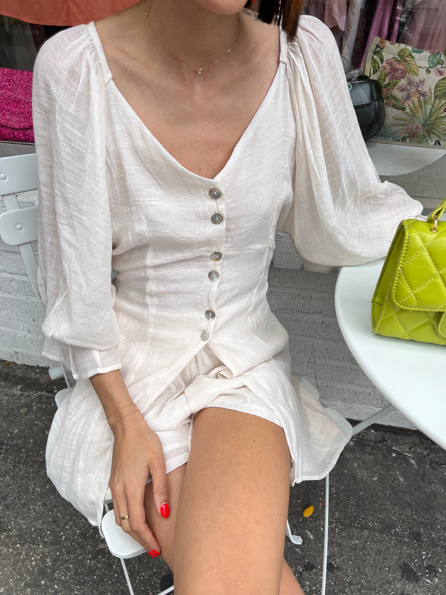 button up blouse w shorts set