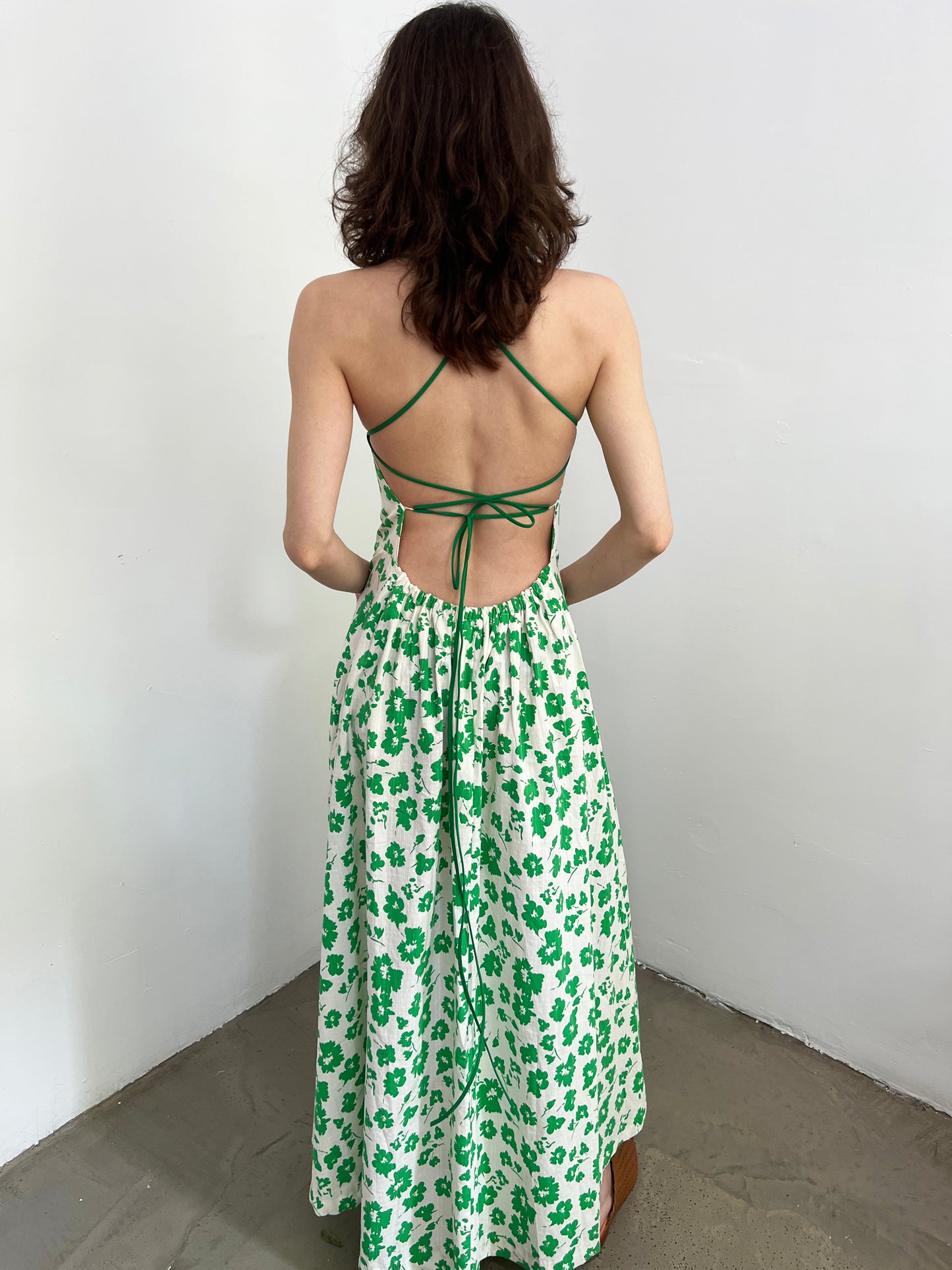 open back strap midi dress
