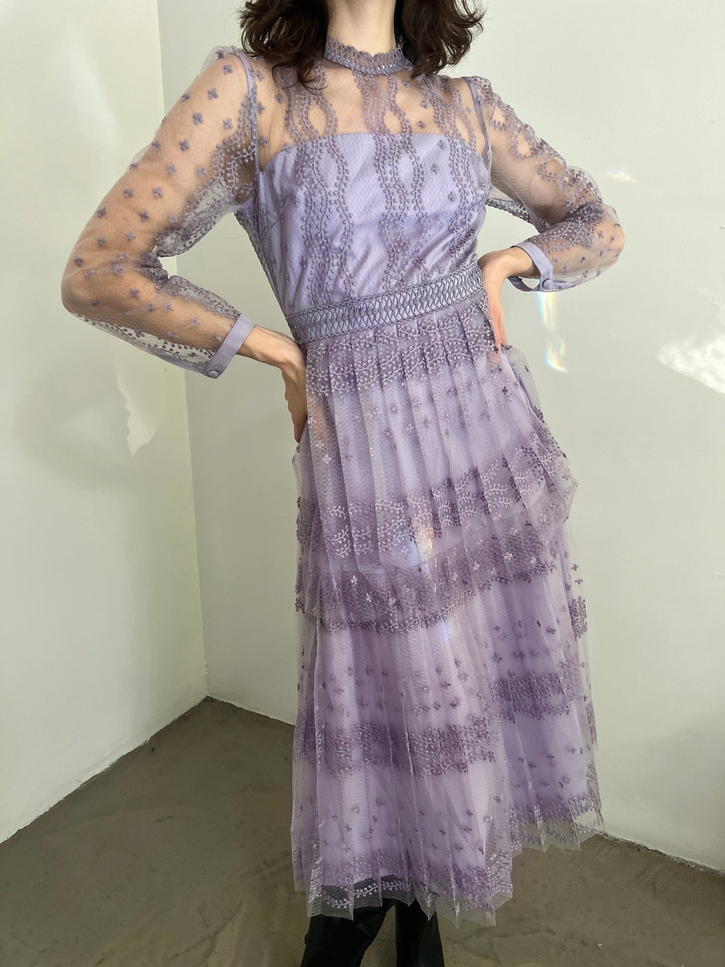 multi tiered long sleeve maxi dress