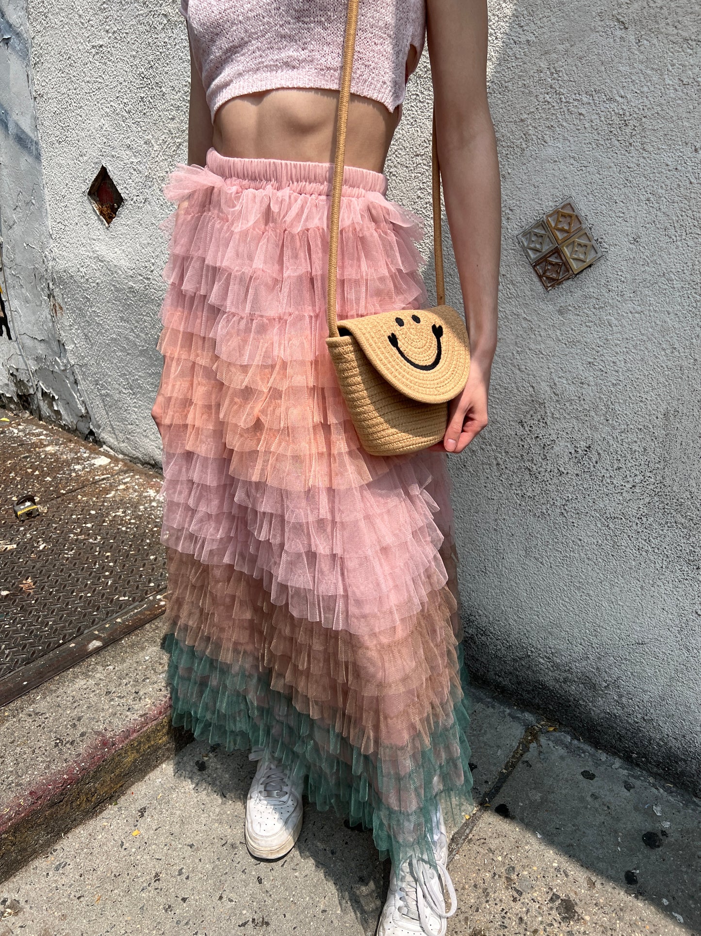 multi colors tulle midi skirt