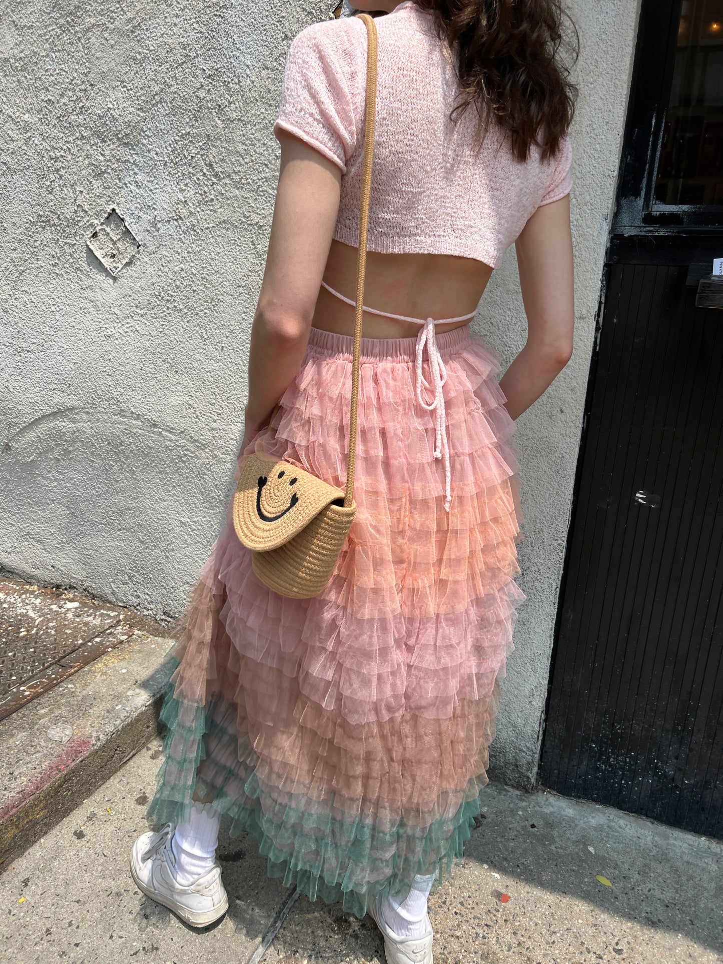 multi colors tulle midi skirt