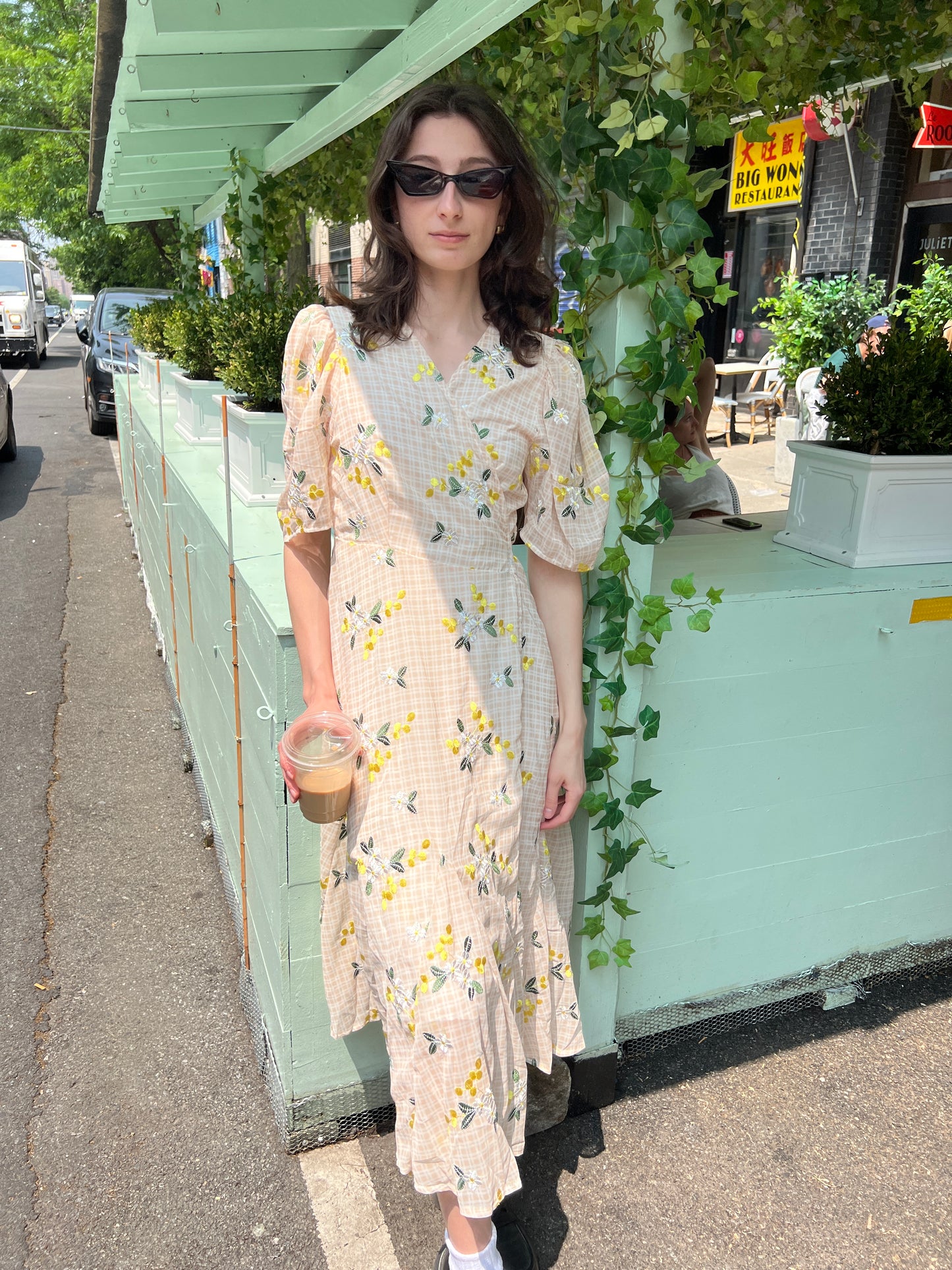 puff slv floral maxi dress