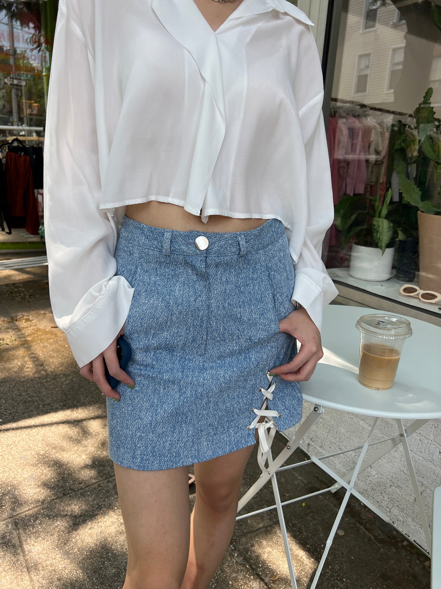 side lace up denim short skirt