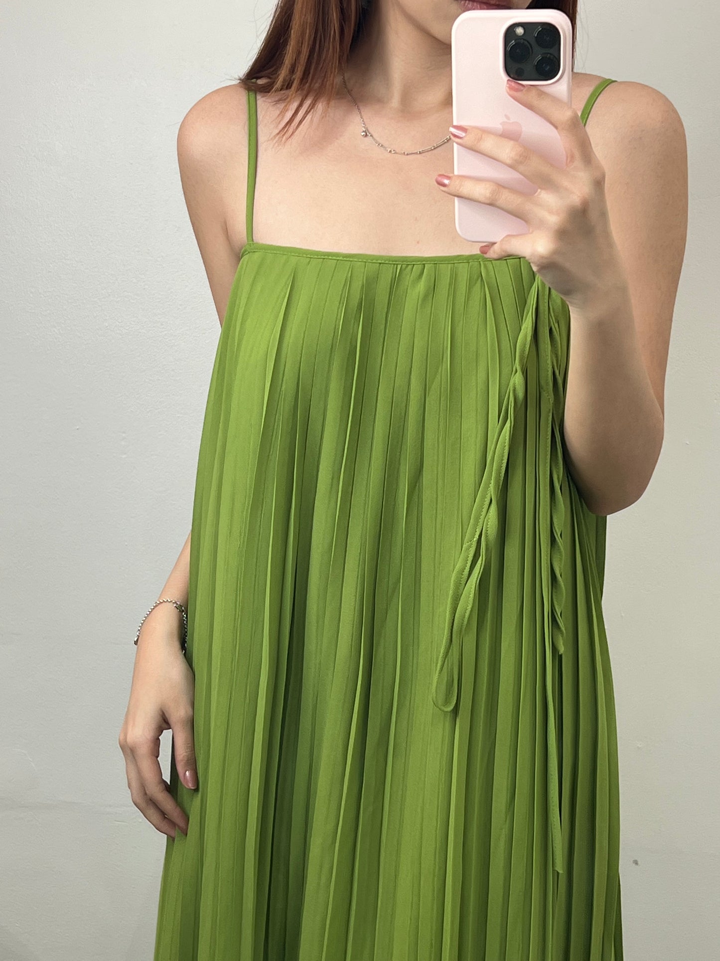 pleated midi dress