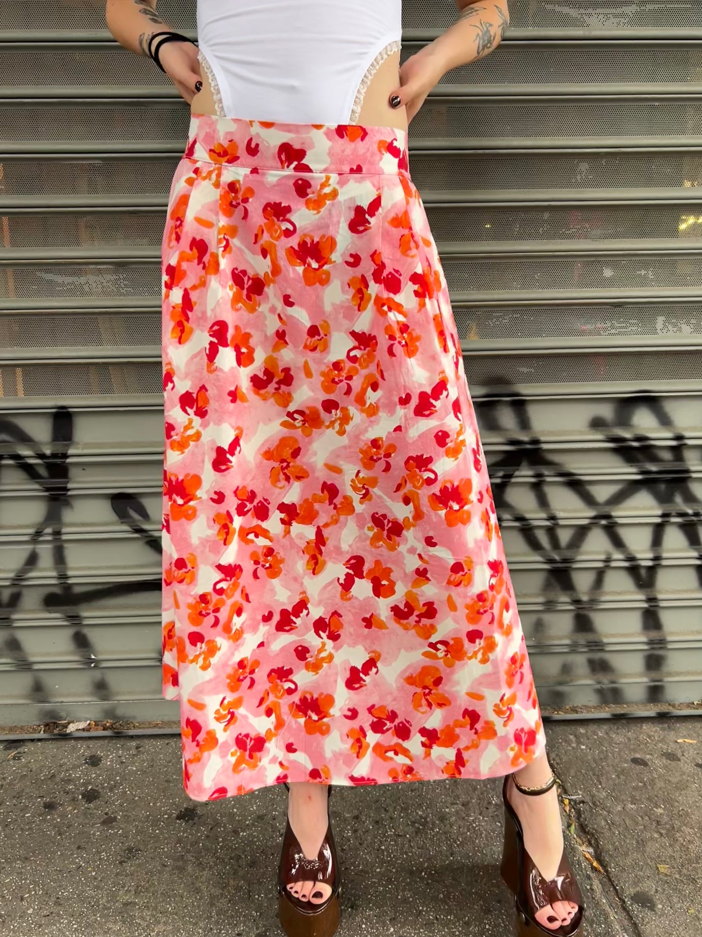 water color floral long skirt