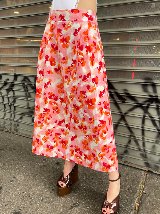 water color floral long skirt