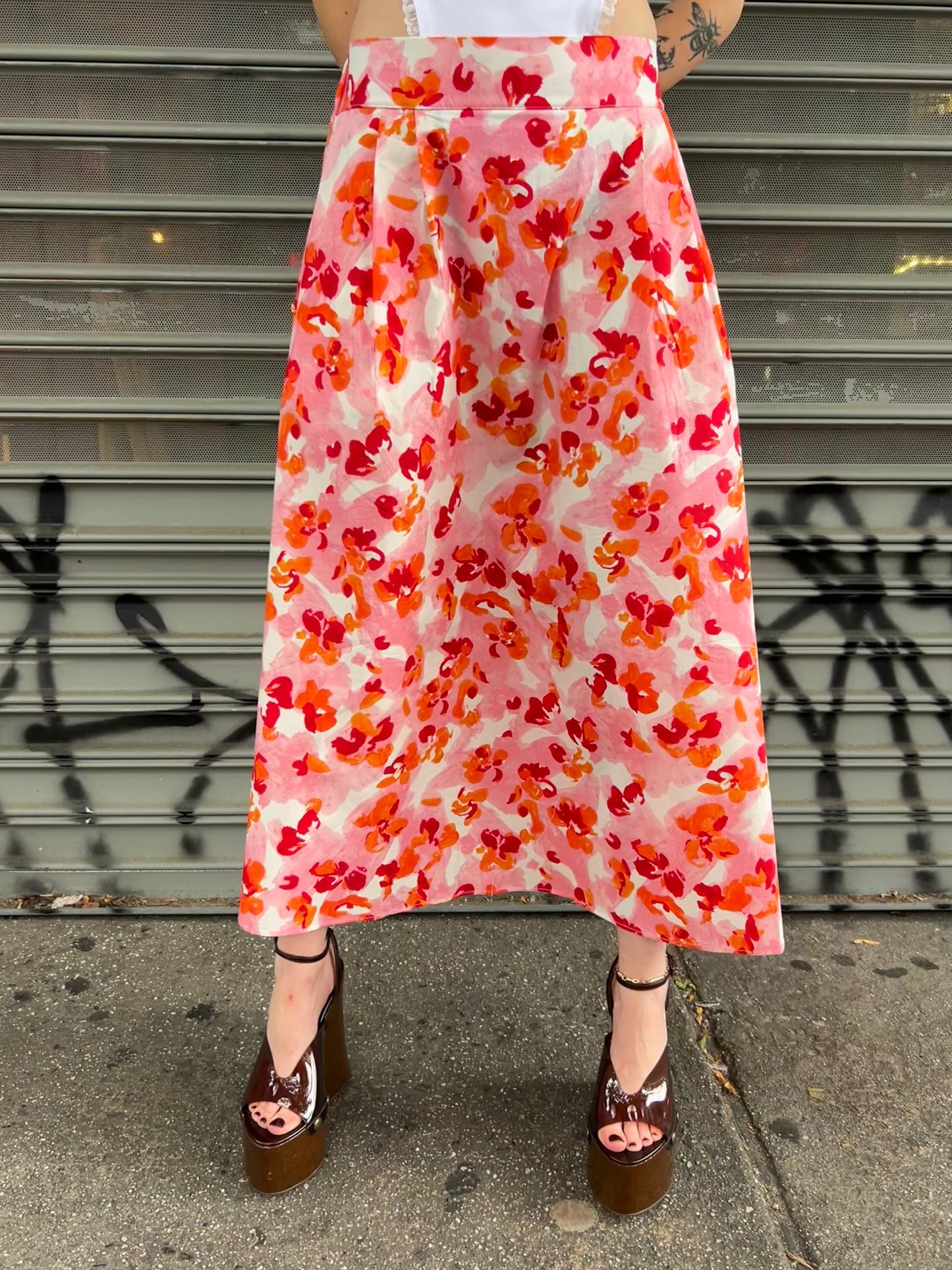 water color floral long skirt