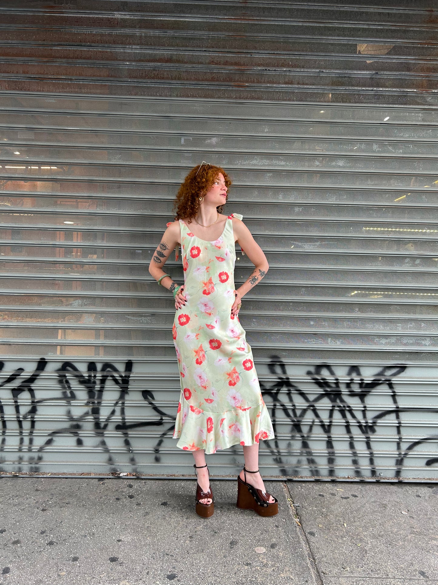 printed satin midi dress