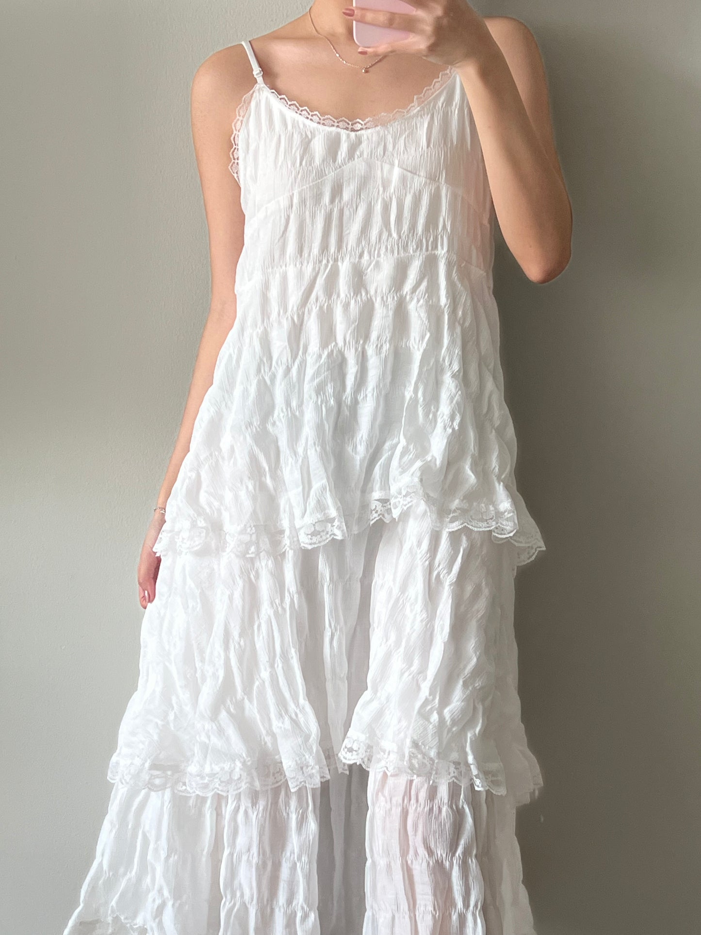 spaghetti strap tiered long dress