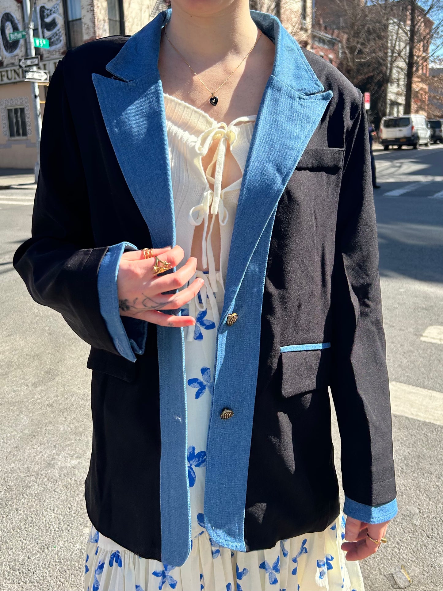 denim combo blazer