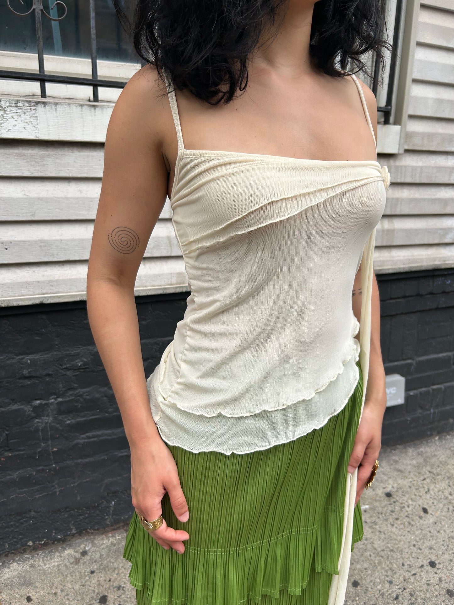 rosette detail mesh tank