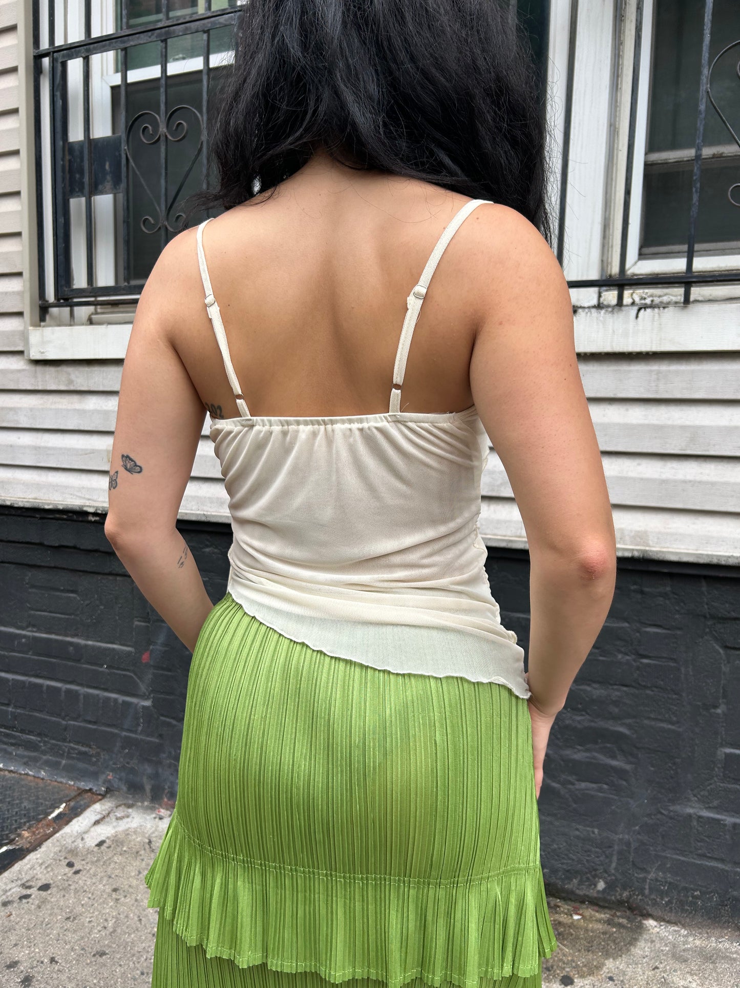 rosette detail mesh tank