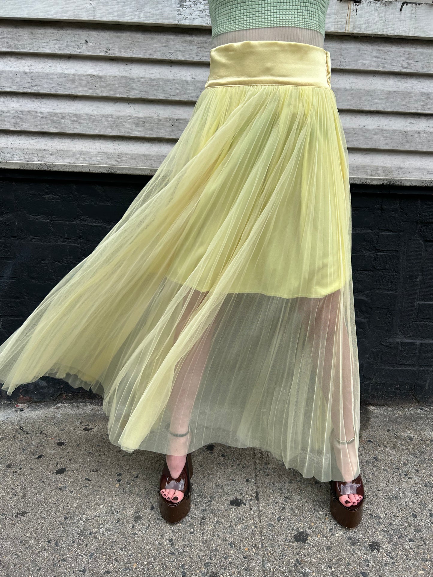short layered long mesh skirt
