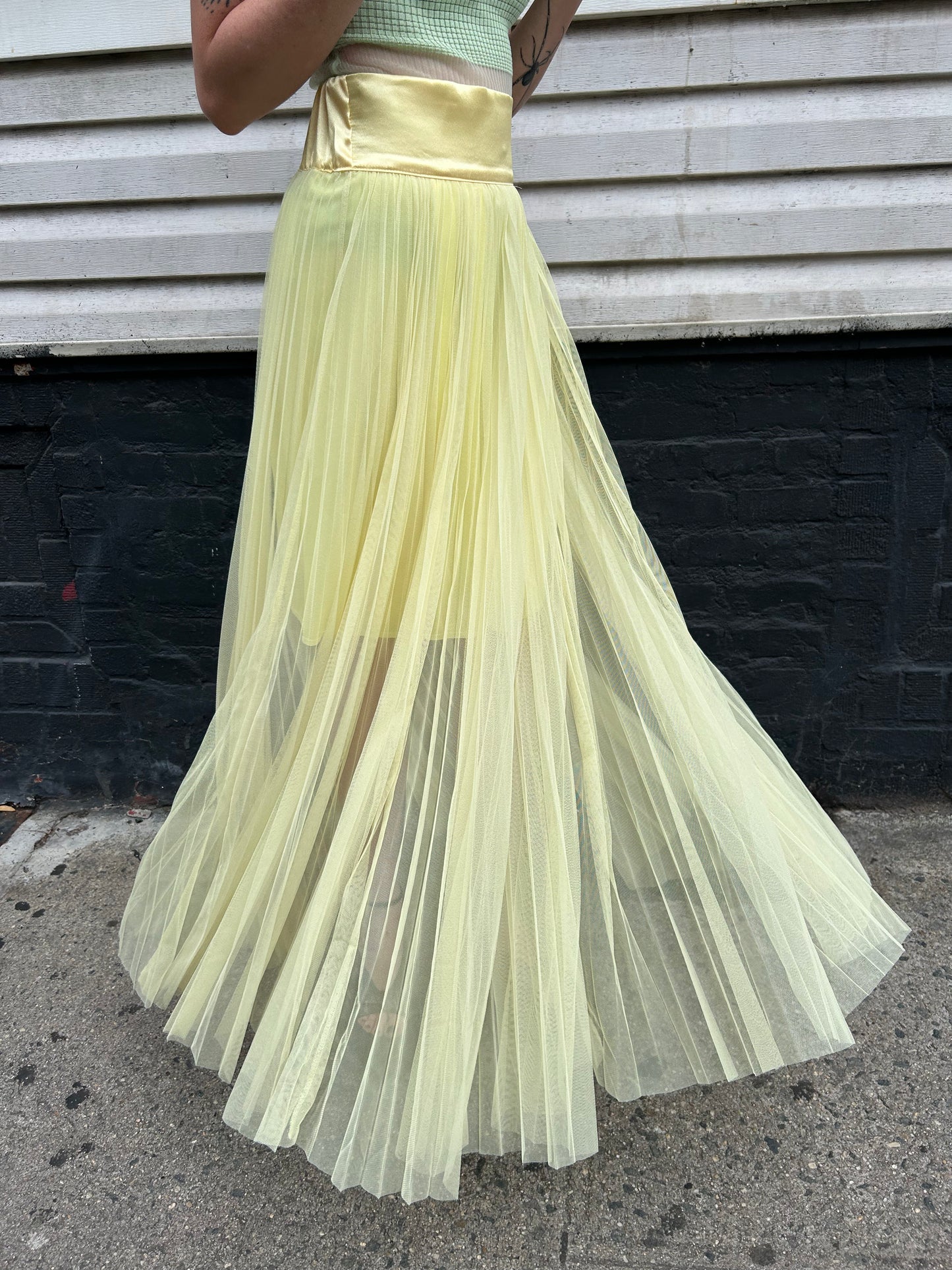 short layered long mesh skirt