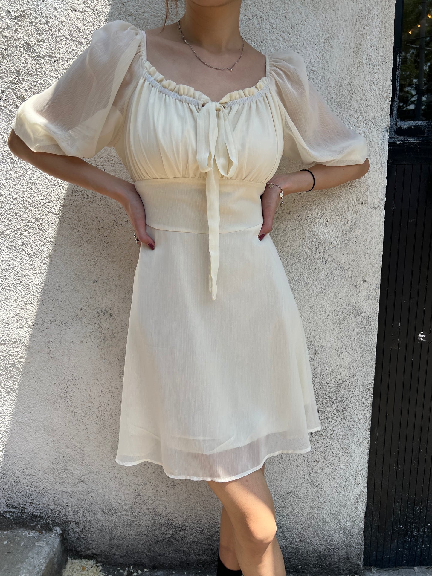 waist cinch flare short dress
