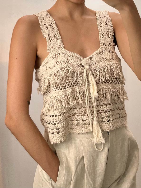 crochet tank w tassle tie