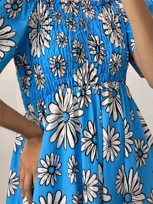 puff sleeve floral long dress