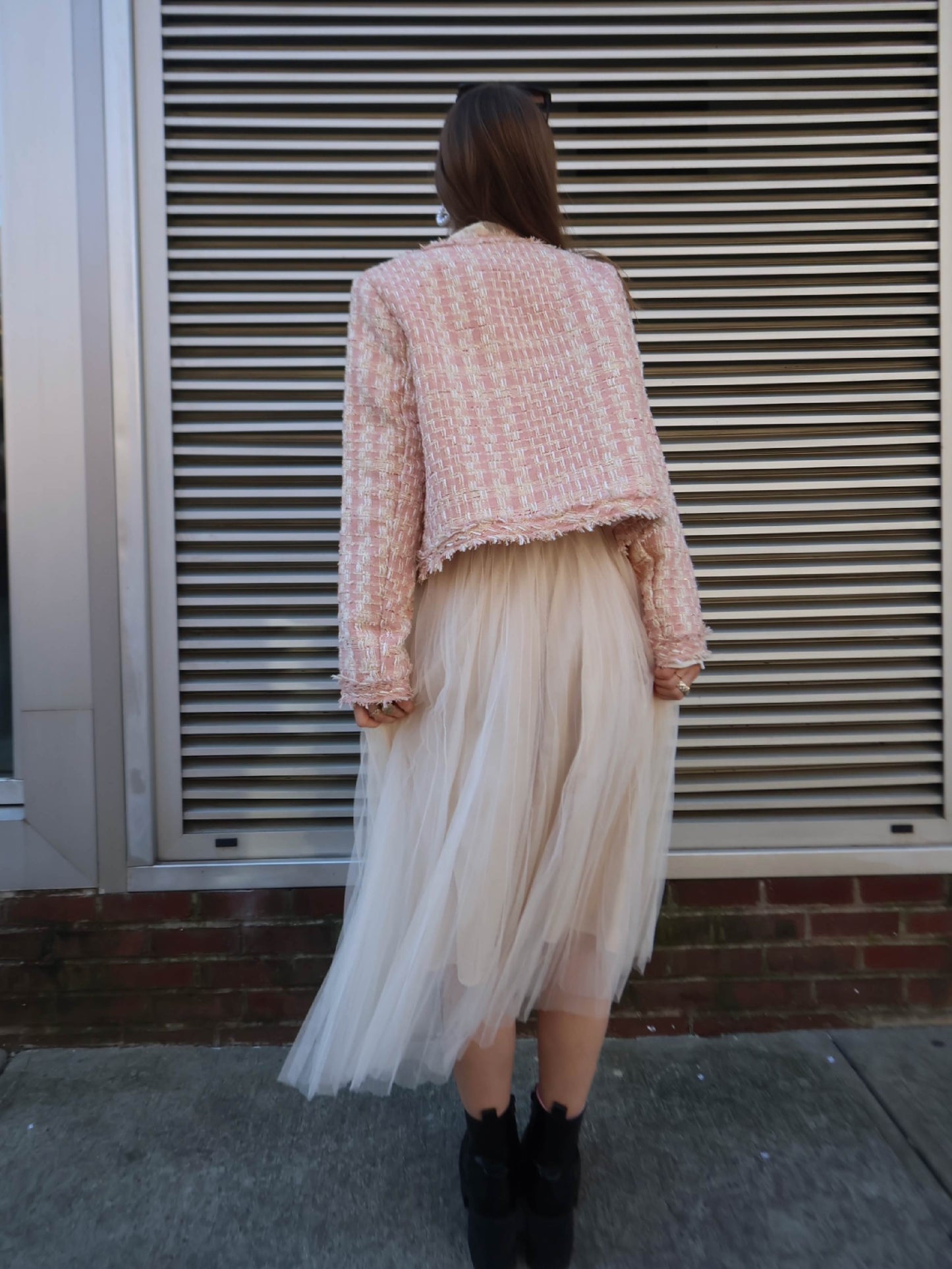 multi tiered mesh long skirt