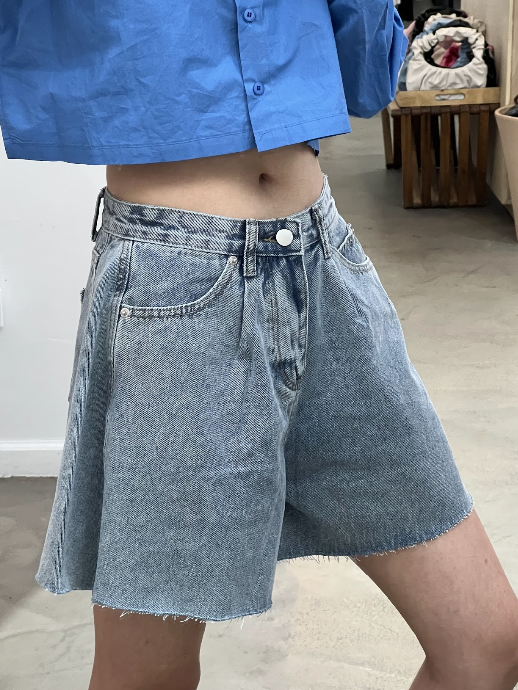 denim flare shorts