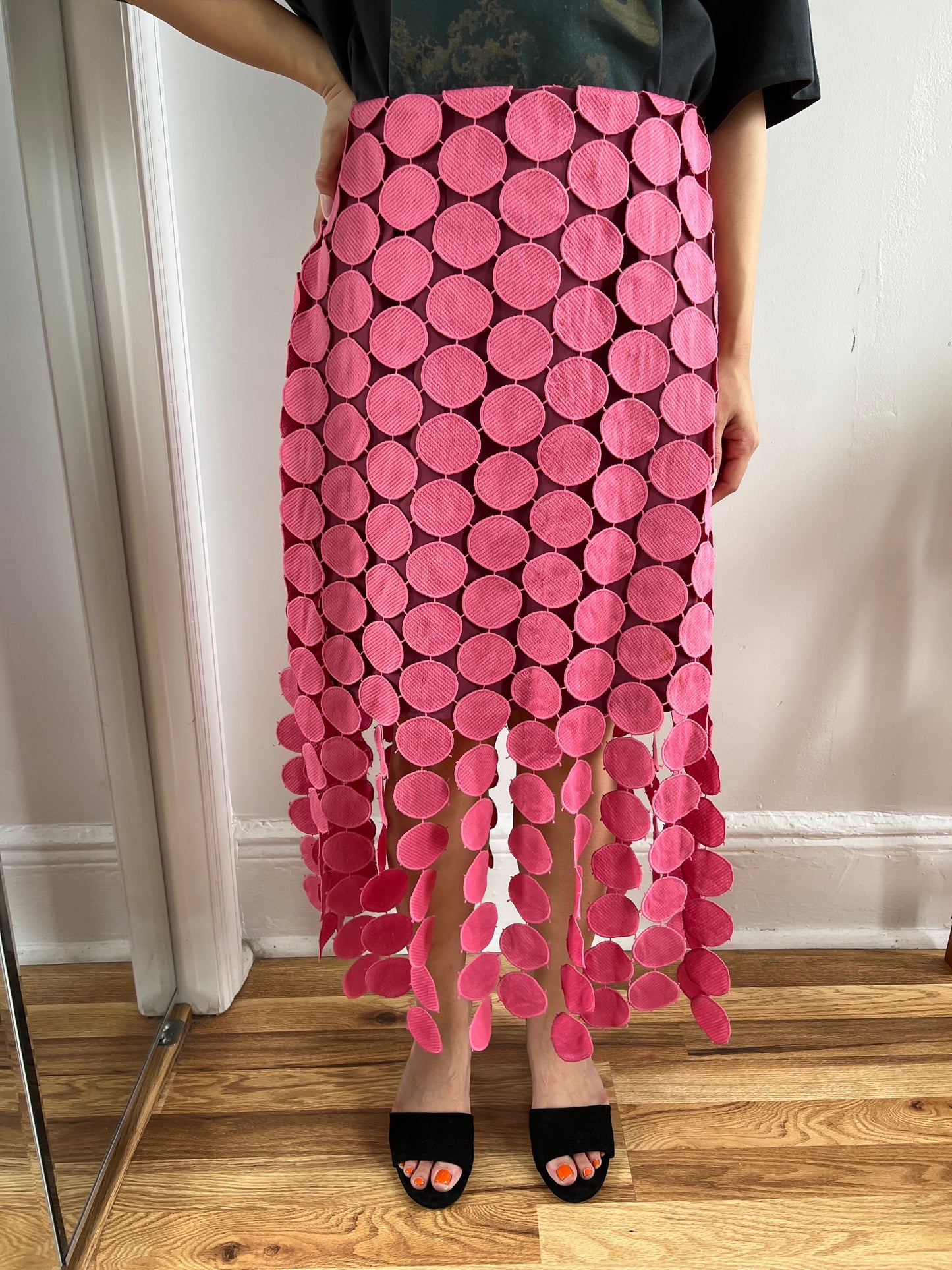dot cutout midi skirt