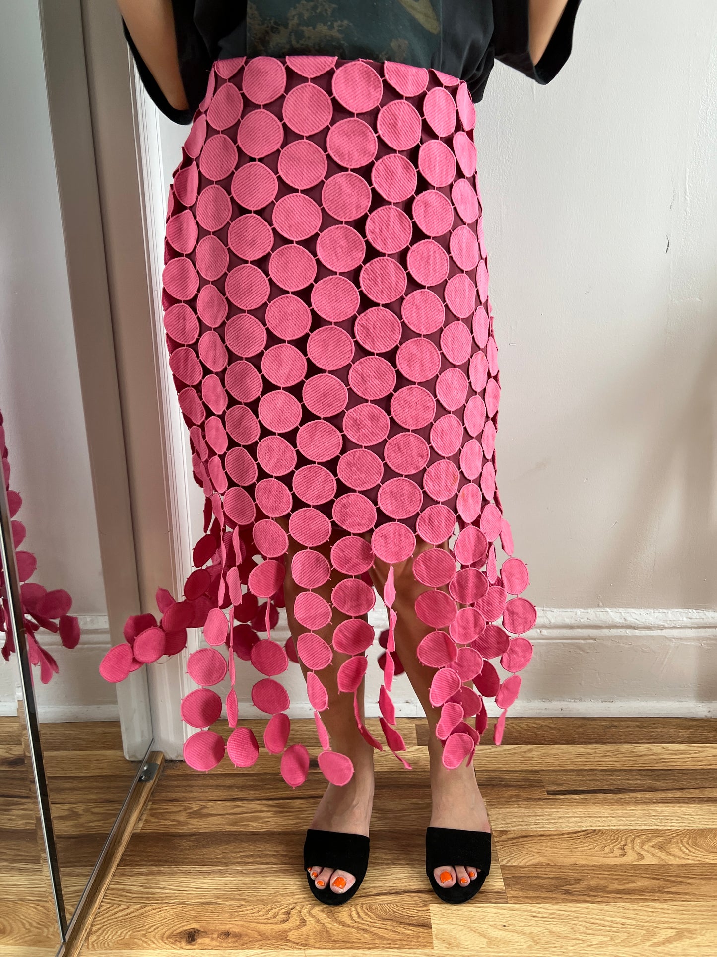 dot cutout midi skirt