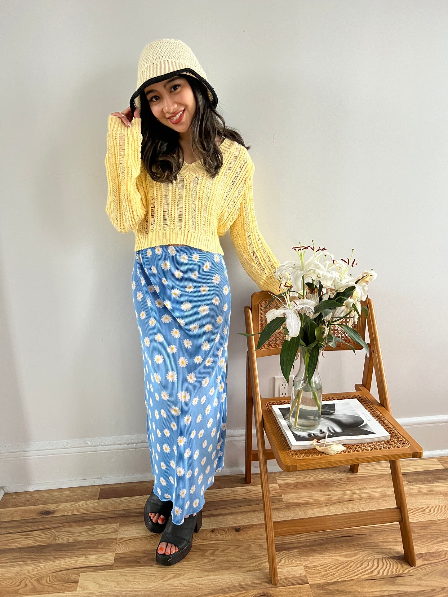 crochet contrast trim bucket hat