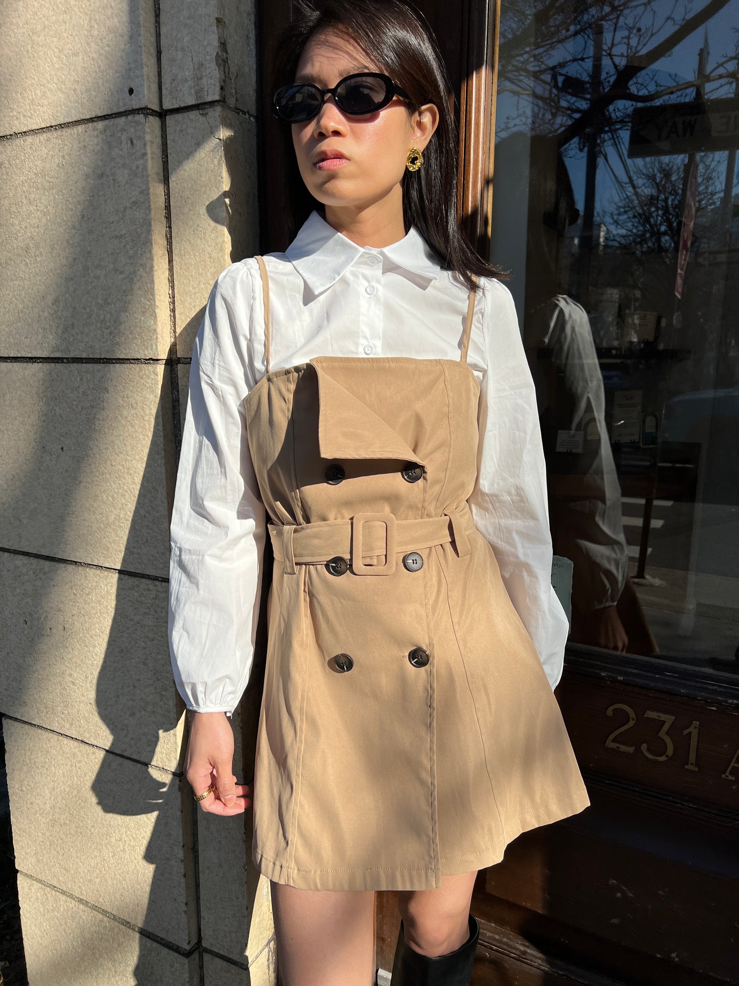 trench short dress w blouse set