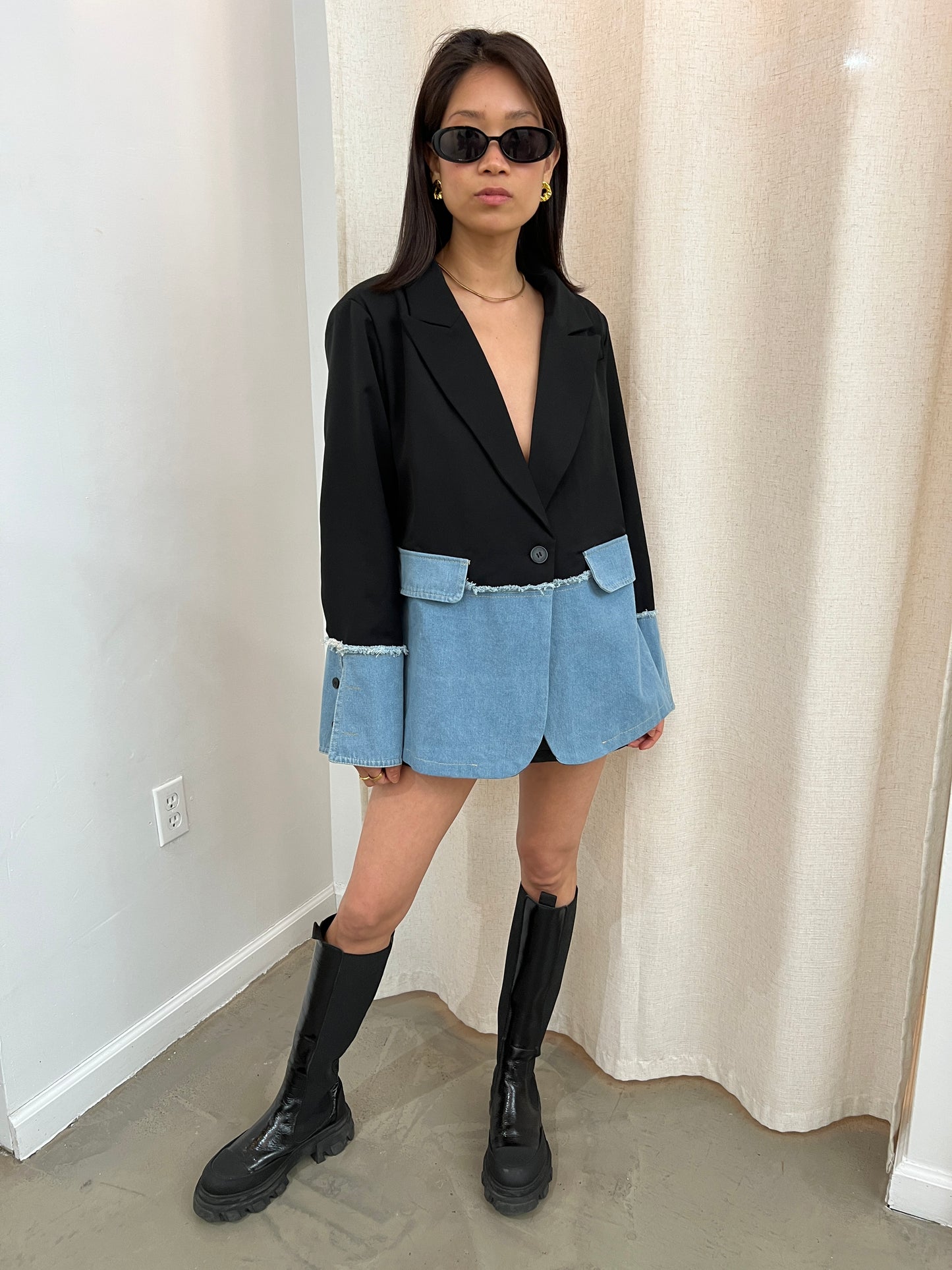denim combo blazer