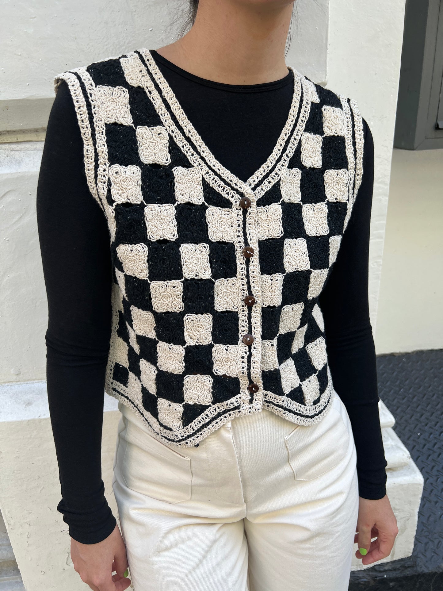 checkered crochet vest