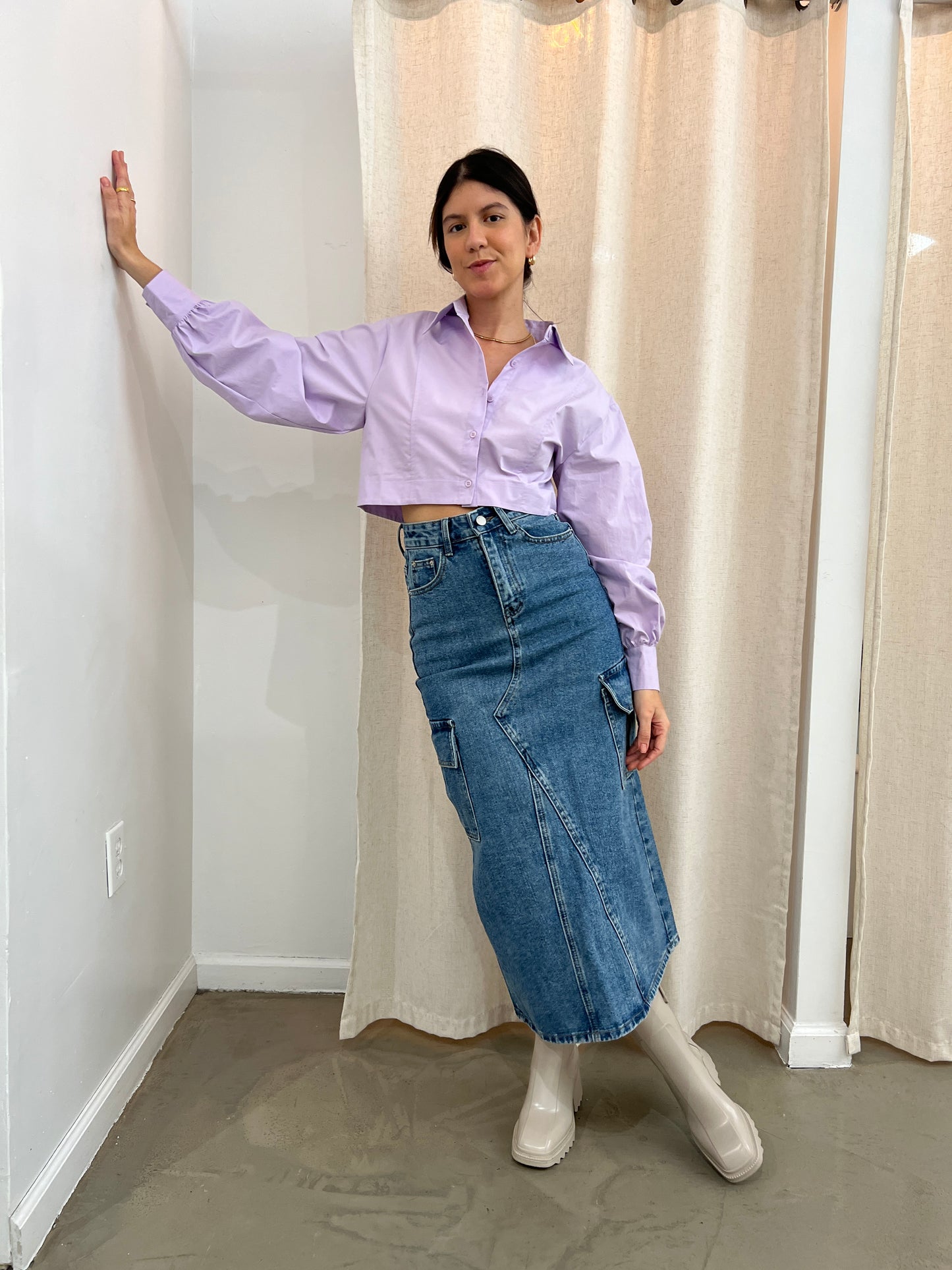 Cargo Pocket Denim Long Skirt