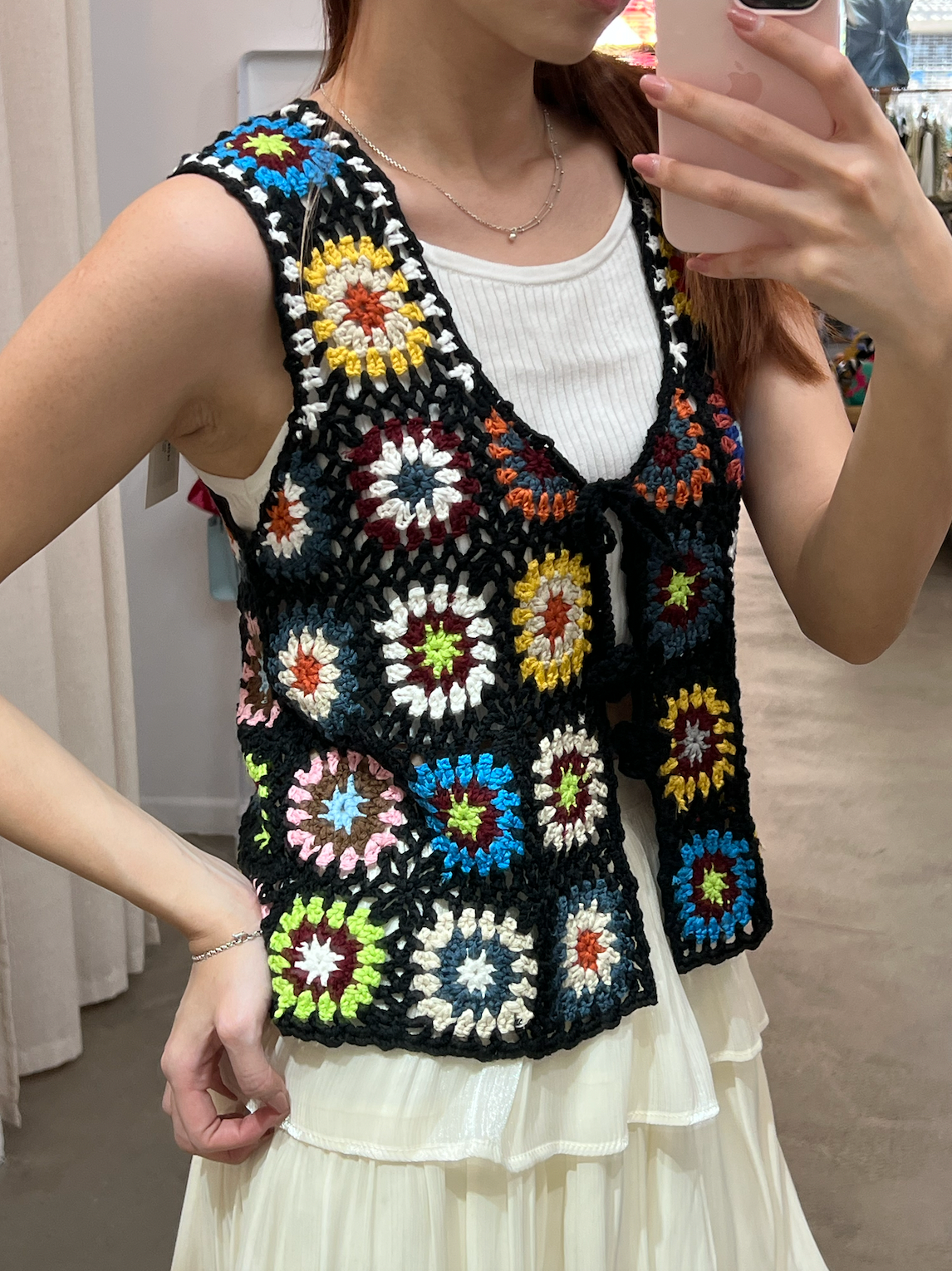 crochet tie front vest