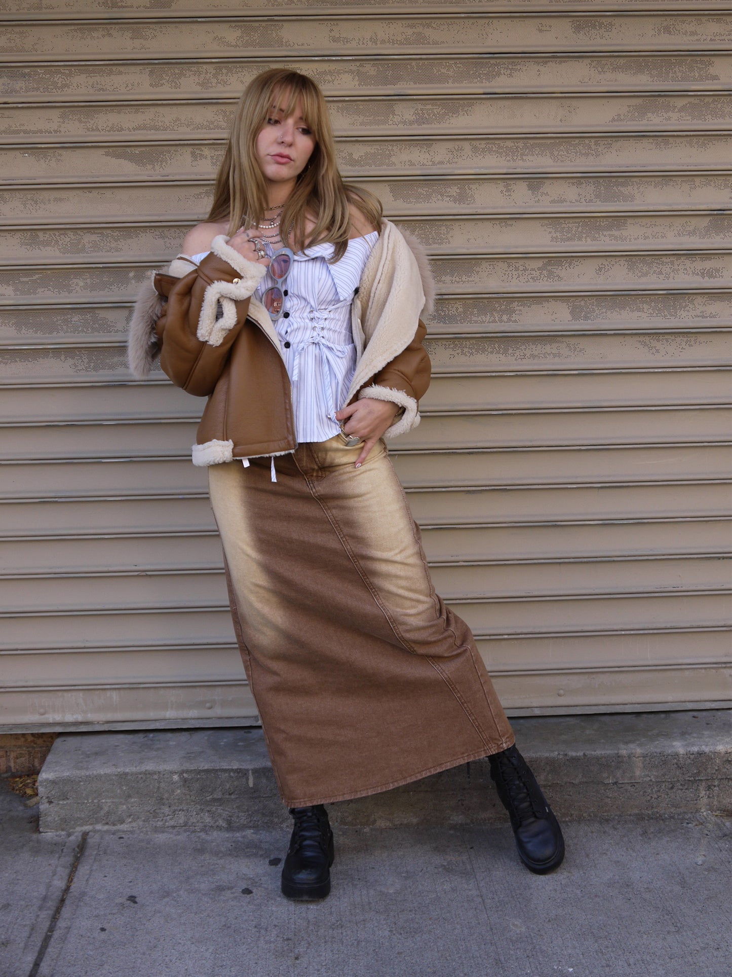 long denim ombre skirt