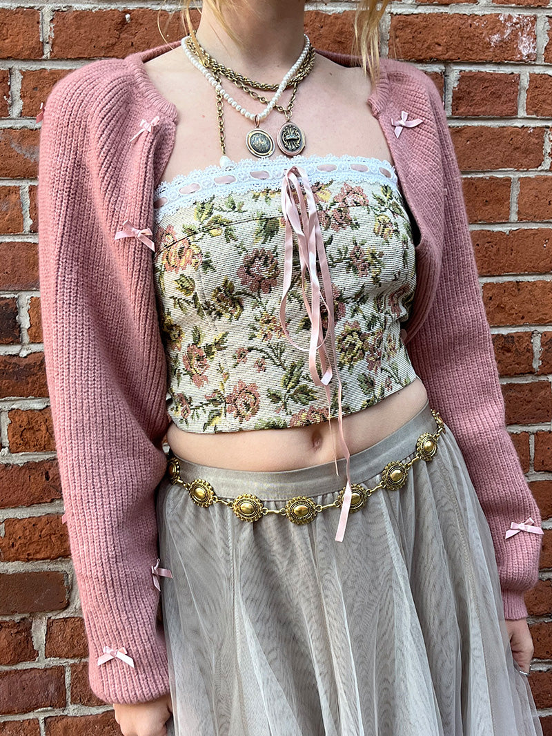 lace up jacquard crop top