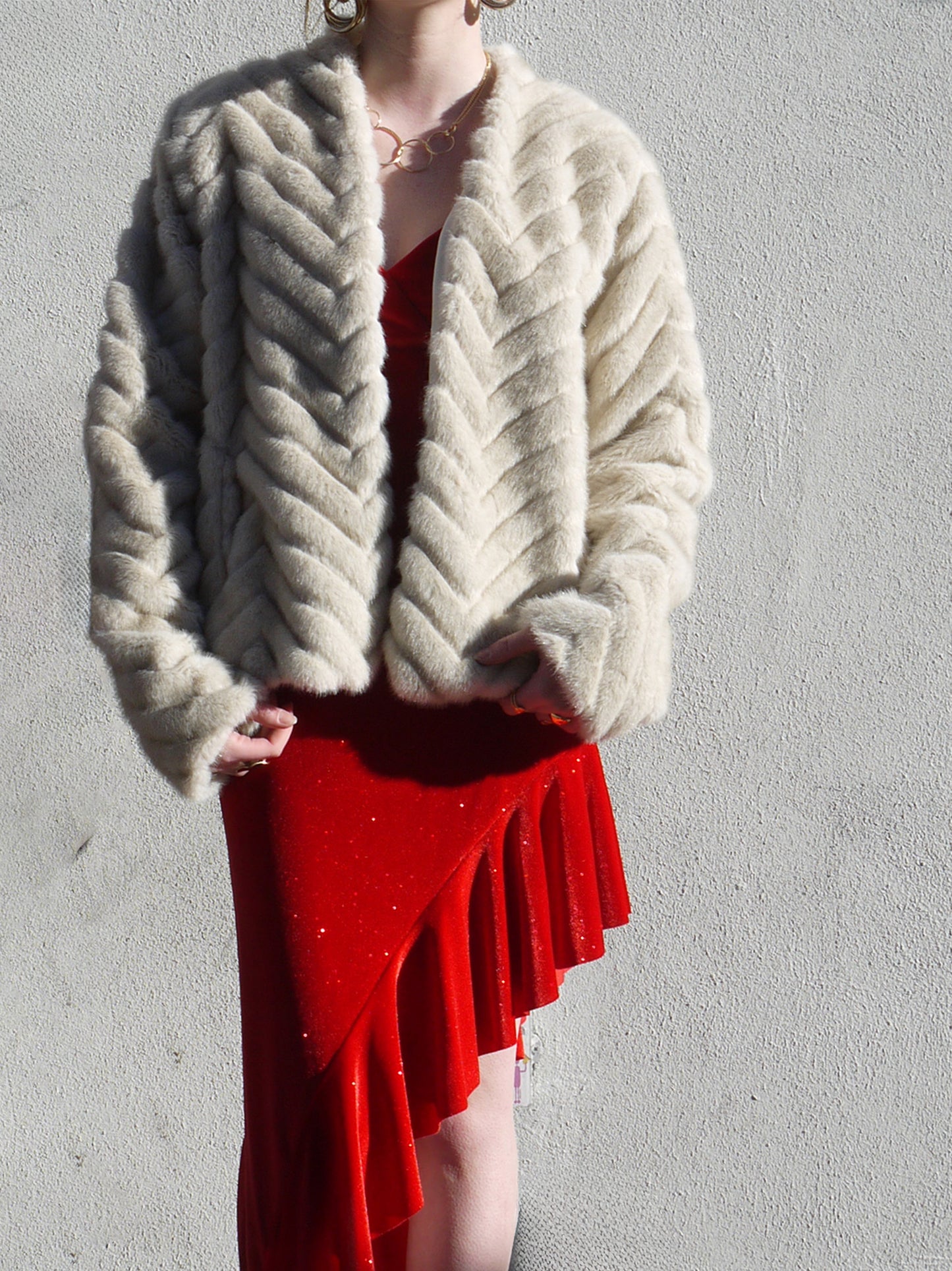 diagonal faux fur jacket