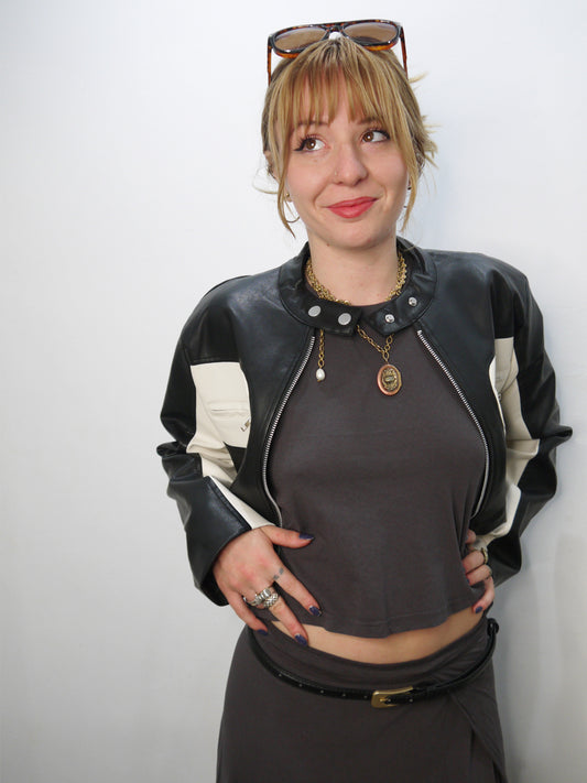 cropped faux leather moto jacket